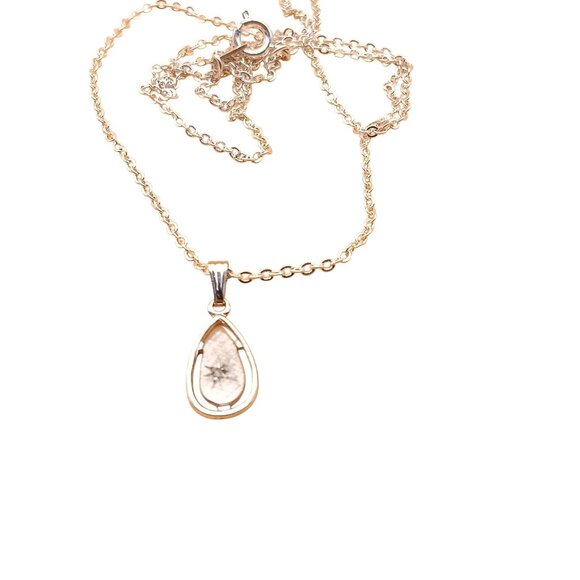 Sterling Silver Teardrop Pendant Necklace with Etched Starburst and Diamond Chip - Picture 4 of 5